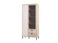 Vandea Grey Oak Effect And Cashmere Slatted Tall 2 Door Display Unit Cabinet - 11013569 RZ
