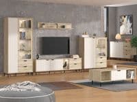Vandea Grey Oak Effect And Cashmere Slatted Tall 2 Door Display Unit Cabinet - 11013569 RZ