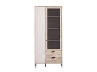 Vandea Grey Oak Effect And Cashmere Slatted Tall 2 Door Display Unit Cabinet - 11013569 RZ