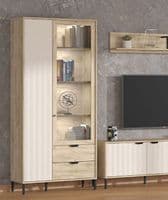 Vandea Grey Oak Effect And Cashmere Slatted Tall 2 Door Display Unit Cabinet - 11013569 RZ