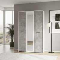 Varadero White And Concrete Grey Effect 3 Door 119cm Mirrored Wardrobe - 11011616 rz