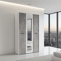 Varadero White And Concrete Grey Effect 3 Door 119cm Mirrored Wardrobe - 11011616 rz