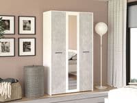 Varadero White And Concrete Grey Effect 3 Door 119cm Mirrored Wardrobe - 11011616 rz