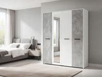 Varadero White And Concrete Grey Effect 4 Door 157cm Mirrored Wardrobe - 11011615rz