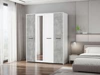 Varadero White And Concrete Grey Effect 4 Door 157cm Mirrored Wardrobe - 11011615rz