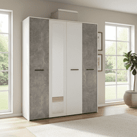 Varadero White And Concrete Grey Effect 4 Door 157cm Mirrored Wardrobe - 11011615rz