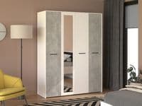 Varadero White And Concrete Grey Effect 4 Door 157cm Mirrored Wardrobe - 11011615rz