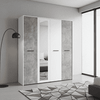 Varadero White And Concrete Grey Effect 4 Door 157cm Mirrored Wardrobe - 11011615rz