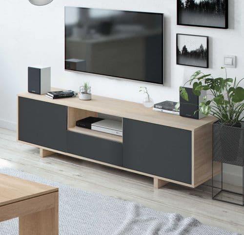 Vasquez Oak Effect And Grey 3 Door Wide TV Unit 0Z6631F S/O