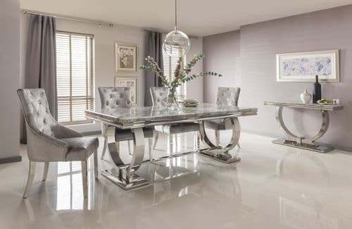 Vasto Grey Marble And Steel Large Dining Table 18VD85