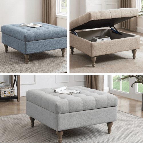Veloura Tufted Fabric Top Storage Ottoman - 25VD