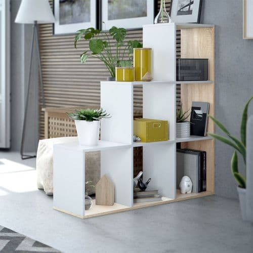 Verona Short Step Bookcase Oak Effect & Artic White 0F2254A - S/O
