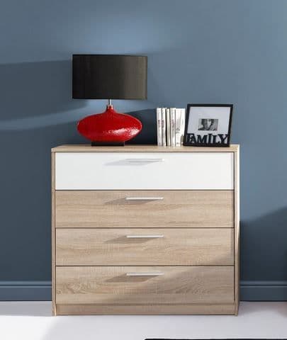 Vetnor White And Sonoma Oak Effect 4 Drawer Chest SZVE06