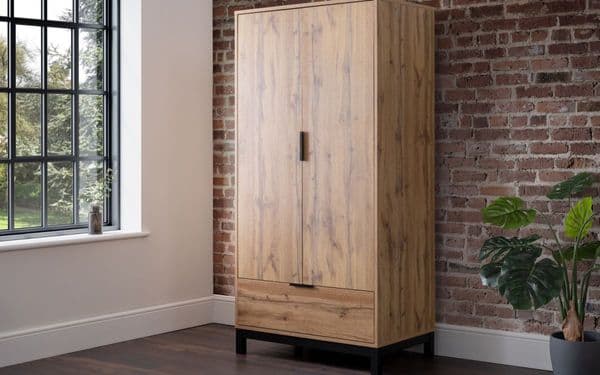 Vigo Oak Effect 2 Door 1 Drawer Wardrobe 22JB54