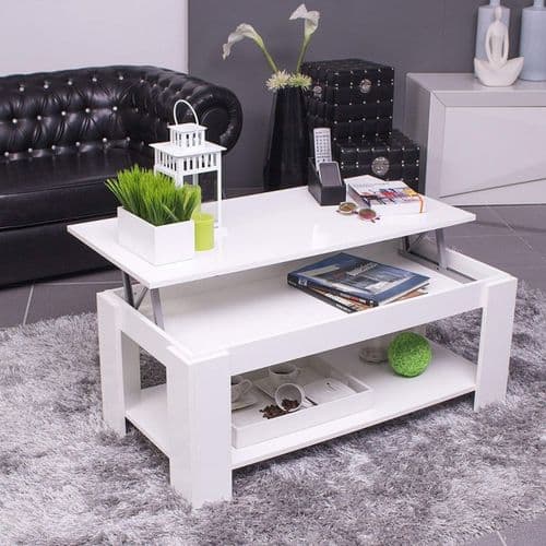 Vybe Artic White Multi-Function Coffee Table with Lift-up Storage and Undershelf - 001639A
