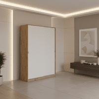 Watkins Nodi Oak Effect & White Small Narrow Sliding 2 Door Wardrobe 120cm  -TOP120W - S/O
