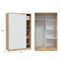 Watkins Nodi Oak Effect & White Small Narrow Sliding 2 Door Wardrobe 120cm  -TOP120W - S/O