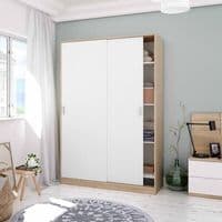 Watkins Nodi Oak Effect & White Small Narrow Sliding 2 Door Wardrobe 120cm  -TOP120W - S/O