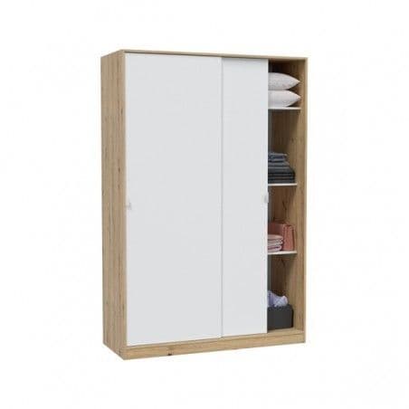 Watkins Nodi Oak Effect & White Small Narrow Sliding 2 Door Wardrobe 120cm Wide -TOP120W - S/O