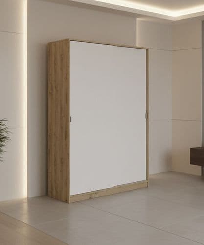 Watkins Nodi Oak Effect & White Small Narrow Sliding 2 Door Wardrobe 120cm Wide -TOP120W - S/O
