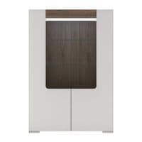 Calvino Display Cabinet in High Gloss White & Walnut - furniturefactor.co.uk