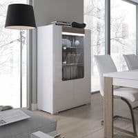Calvino Display Cabinet in High Gloss White & Walnut - furniturefactor.co.uk