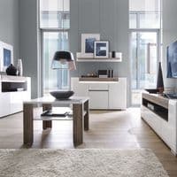 Calvino Display Cabinet in High Gloss White & Walnut - furniturefactor.co.uk