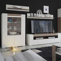 Calvino Display Cabinet in High Gloss White & Walnut - furniturefactor.co.uk