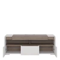 Calvino Display Cabinet in High Gloss White & Walnut - furniturefactor.co.uk