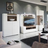 Calvino Display Cabinet in High Gloss White & Walnut - furniturefactor.co.uk