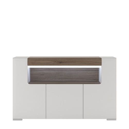 York White High Gloss 3 Door Sideboard with open shelving with Plexi Lighting FG4202944