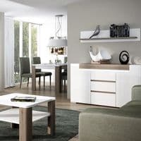 Calvino Display Cabinet in High Gloss White & Walnut - furniturefactor.co.uk