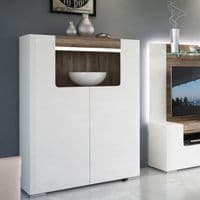Calvino Display Cabinet in High Gloss White & Walnut - furniturefactor.co.uk