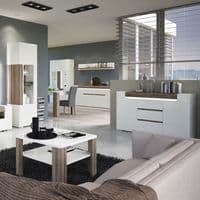 Calvino Display Cabinet in High Gloss White & Walnut - furniturefactor.co.uk