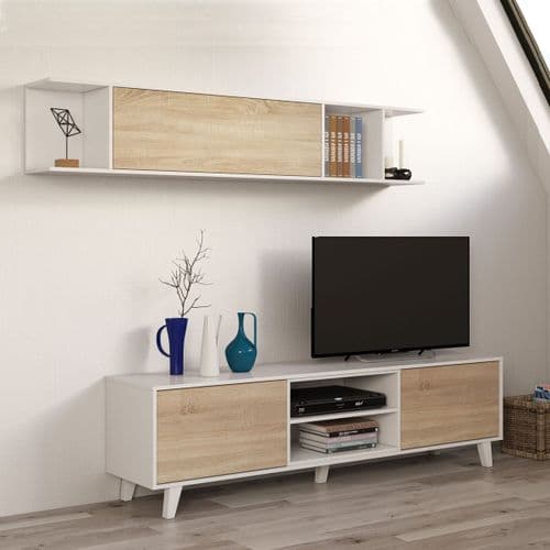Zidan White And Oak Effect TV Entertainment Cabinet With Wall Unit 0F6634BO S/O