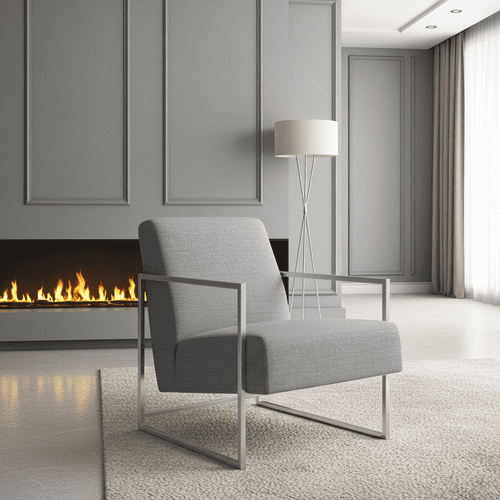 Zyra Dove GreyTweed Fabric And Silver Accent Lounge Chair - 25LD