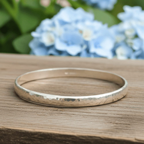 Bracelet - Sterling Silver -Handcrafted  Heavy Hammered D Shaped Bangle