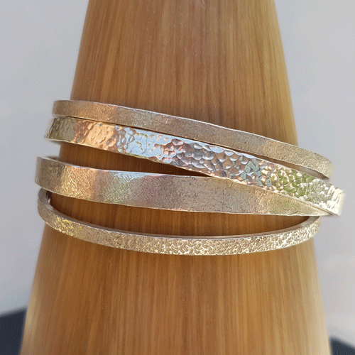 Bracelet - Sterling Silver -Handcrafted  Heavy Hammered D Shaped Bangle