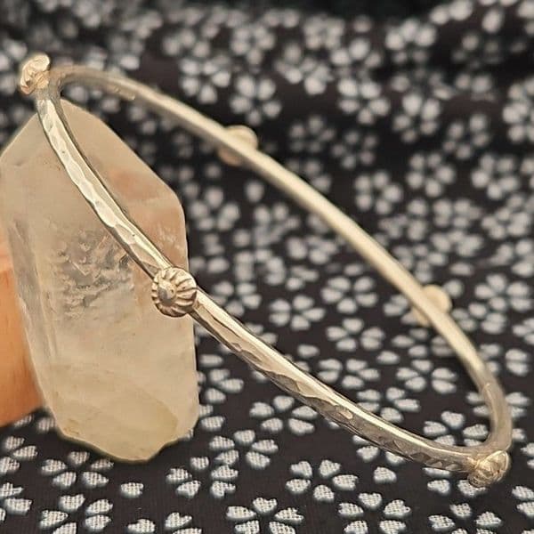Bracelet - Sterling Silver - Handcrafted Sterling Silver Button Bangle