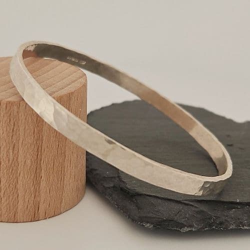 Bracelet - Sterling Silver - Ladies Solid  Silver Hammered Bangles