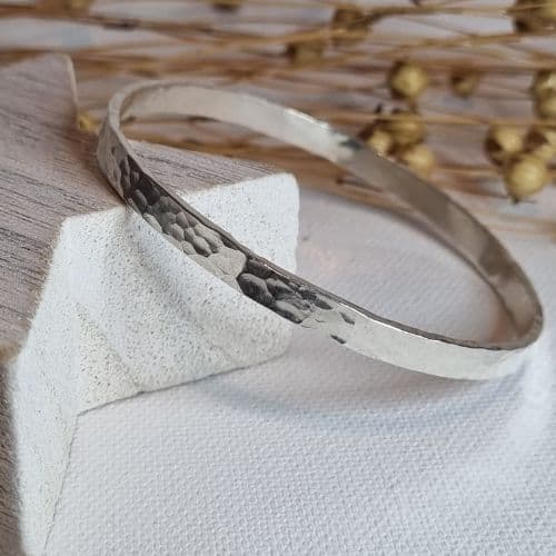 Bracelet - Sterling Silver - Ladies Solid Silver Hammered Bangles