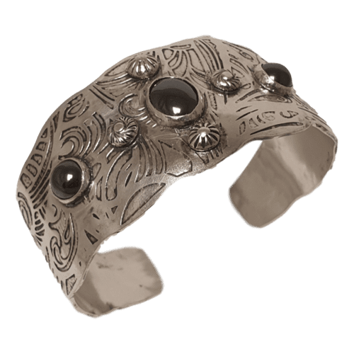 Bracelet - Sterling Silver - Silver Cuff Bracelet Boho jewelery with Haematite Bangle