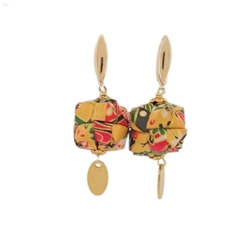 Earrings - Origami -Handcrafted Japanese Washi Paper Kusudama Ball with a Gold drop Earrings