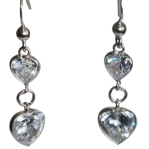 Earrings - Sterling Silver - CZ -Sterling Silver Heart Drop Earring