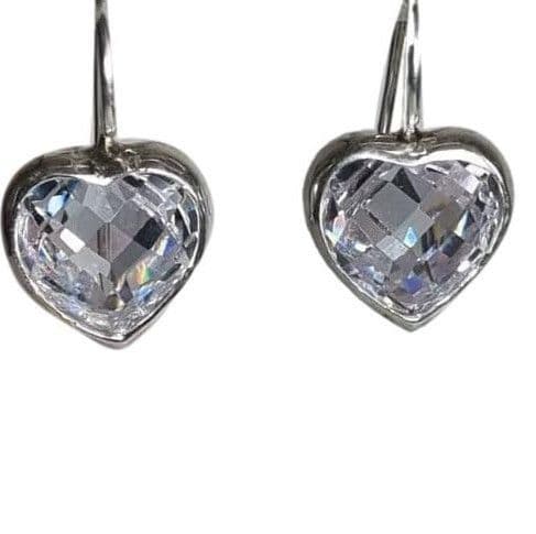 Earrings - Sterling Silver - Earrings with Large Cubic Zirconia Heart