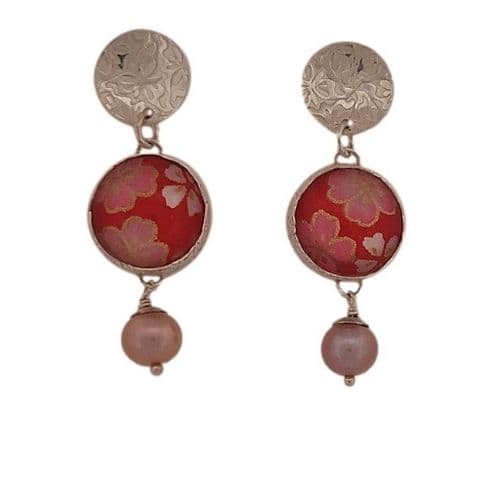 Earrings - Sterling Silver - Pearl - Handcrafted Origami and Pearl Sterling Silver Earrings