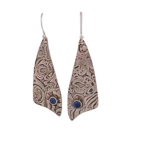 Earrings - Sterling Silver - Sail Shaped  Earrings  with Blue Spinnel