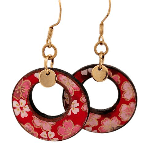 Earrings - Wood - Japanese Origami Washi Paper Earrings Gold plated