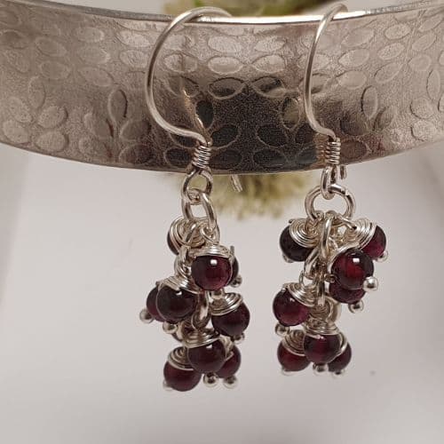 Garnet  Cluster Drop  Sterling Silver Earrings