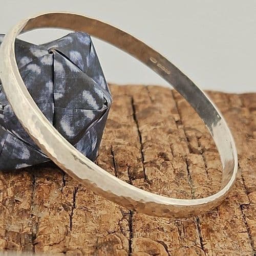 Heavy Hammered D Shaped Bangle